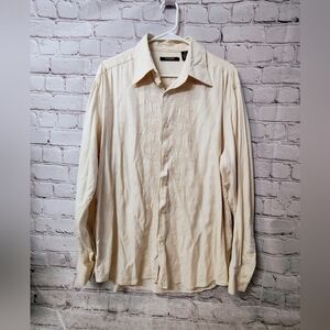 Mondo Di Marco Silk Blend Embroidered Cream Formal Button Down Shirt M
